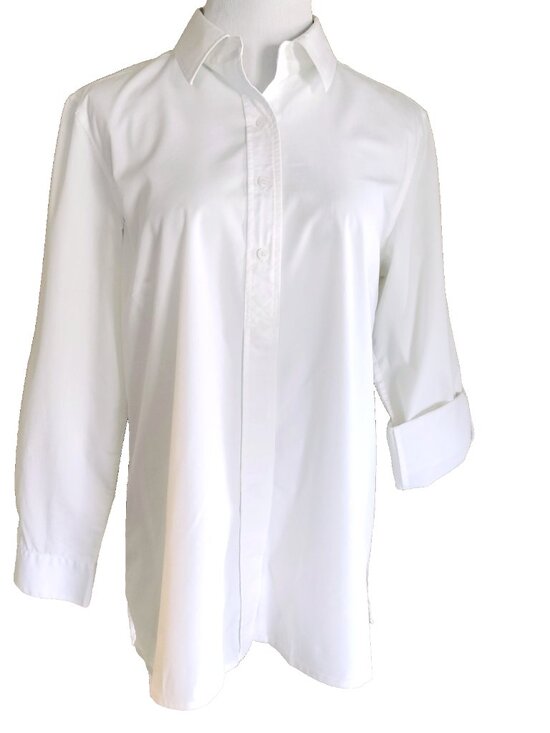 Chico's Tops - Chico's Button Front Tunic Blouse 2 Lg White Long Roll Tab Slv Side Slits